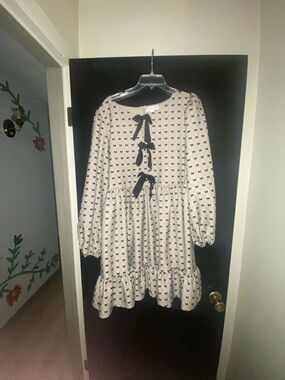 She + Sky grey Dress with Black Bow Details